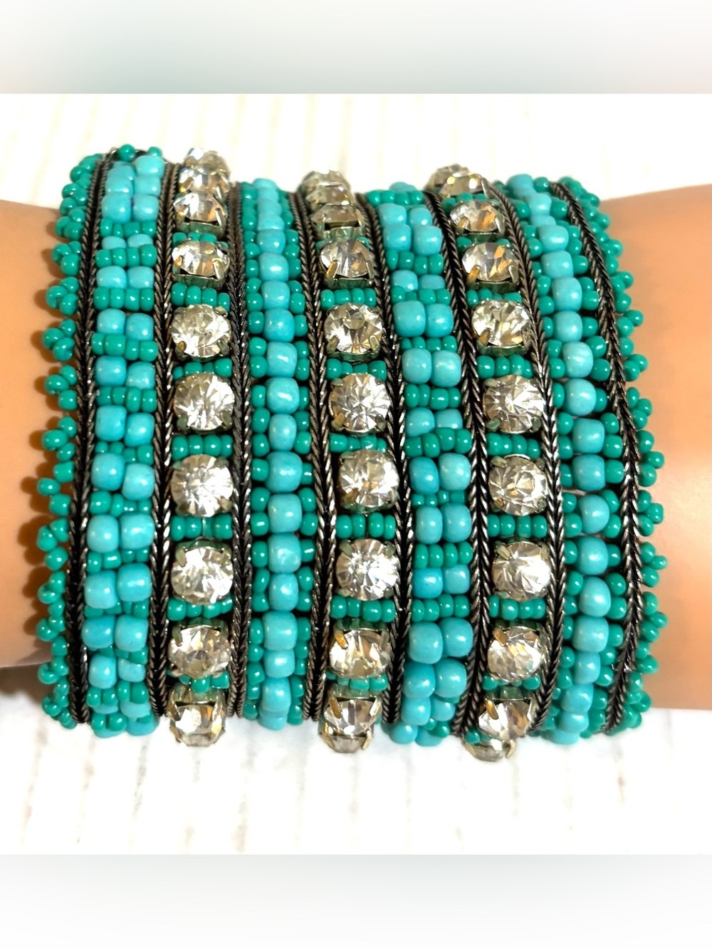 Turquoise Beaded Crystal Multi-Row Wrap Bracelet
